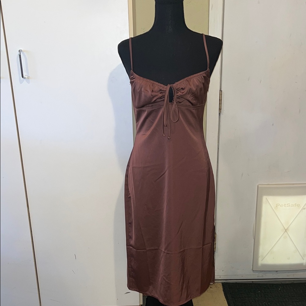 Kendall & Kylie Brown Satin Midi Dress